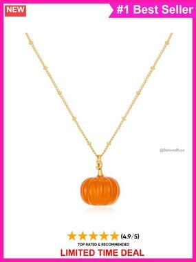 14K Gold Plated Pumpkin Pendant Necklace Adjustable Fall Halloween Jewelry